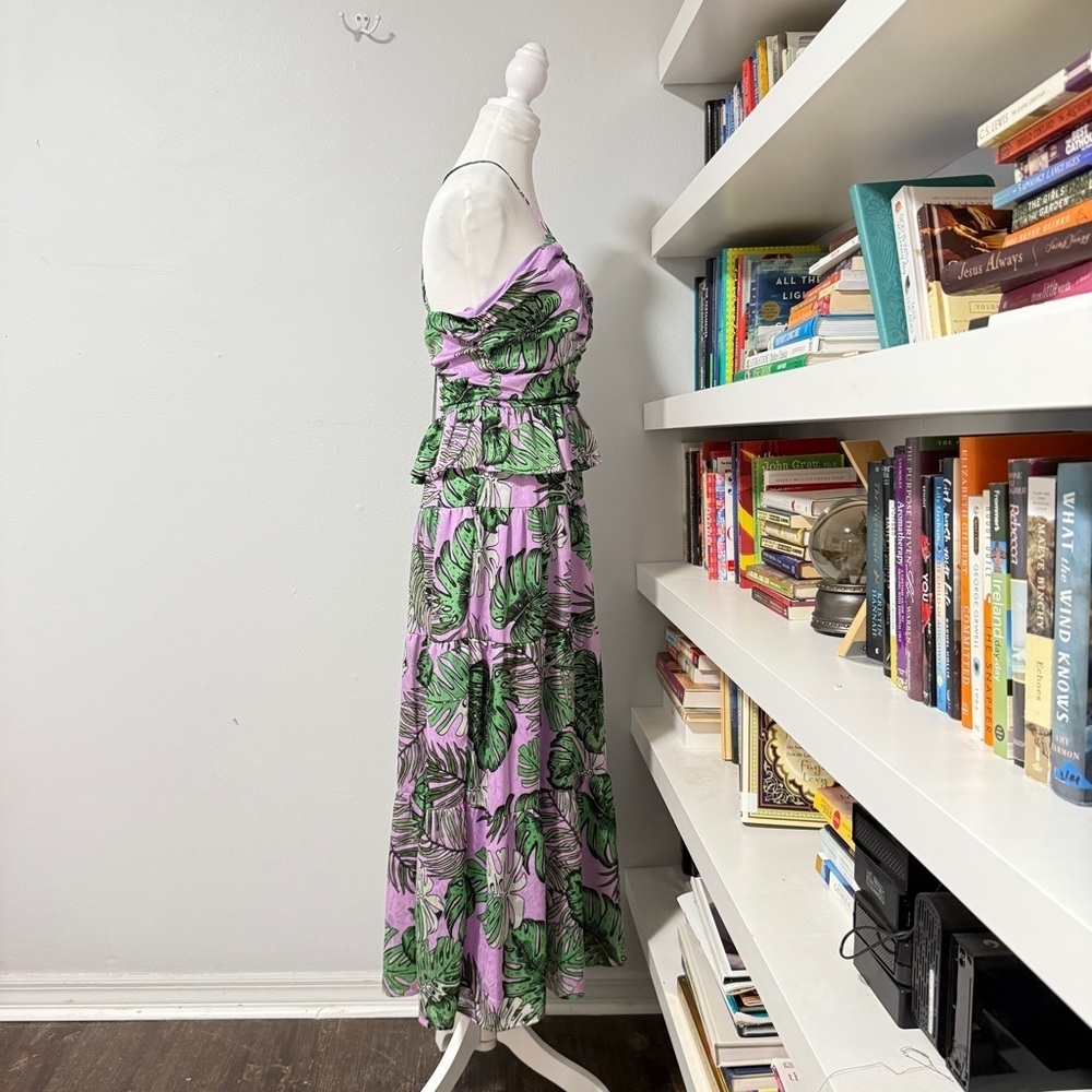 NSR Palm Print Ruffle Tiered Midi Dress NWT In Tropical Print S - Picture 6 of 11